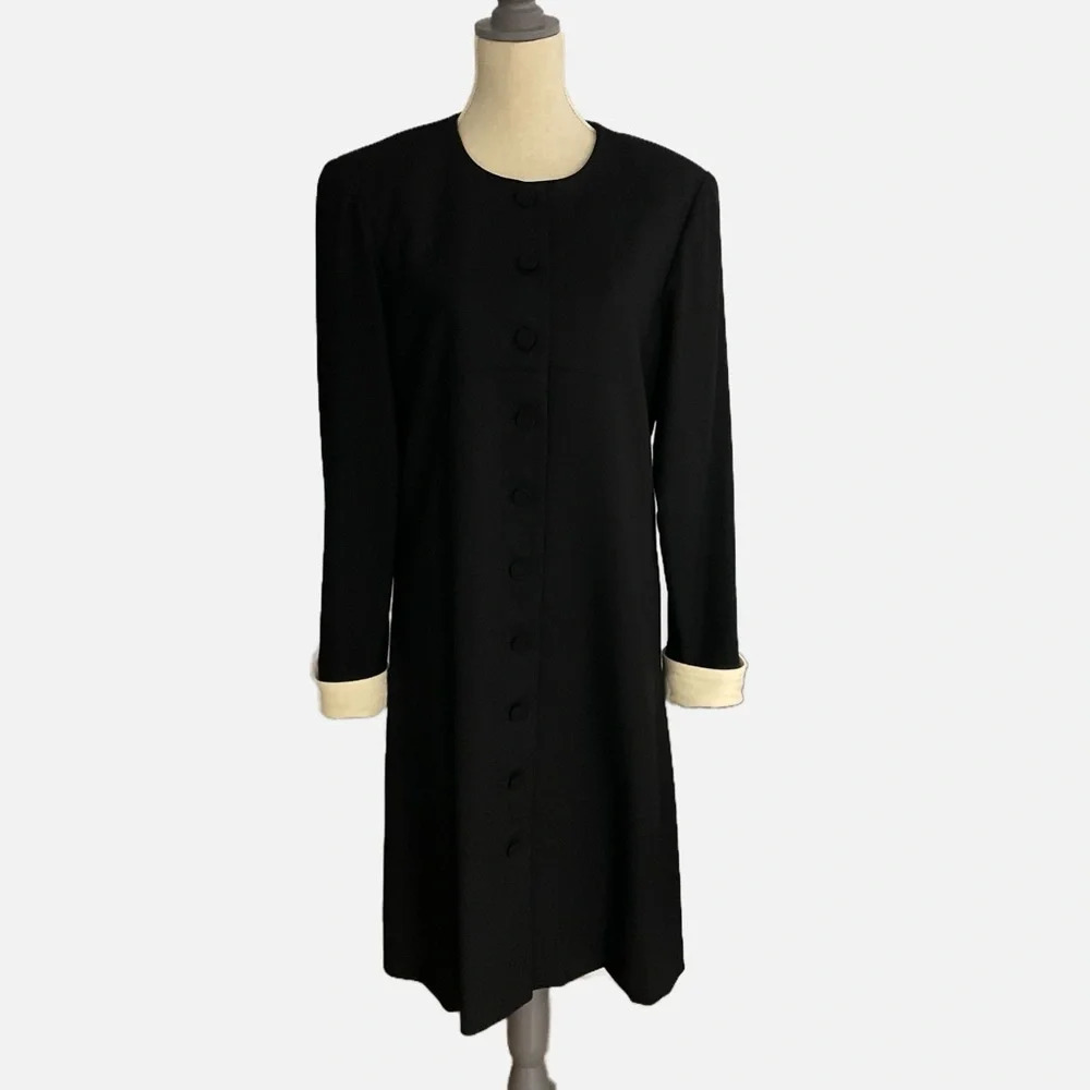 Kay Unger New York Coat Dress Jacket Wool Button Front Black Ivory Rare Formal